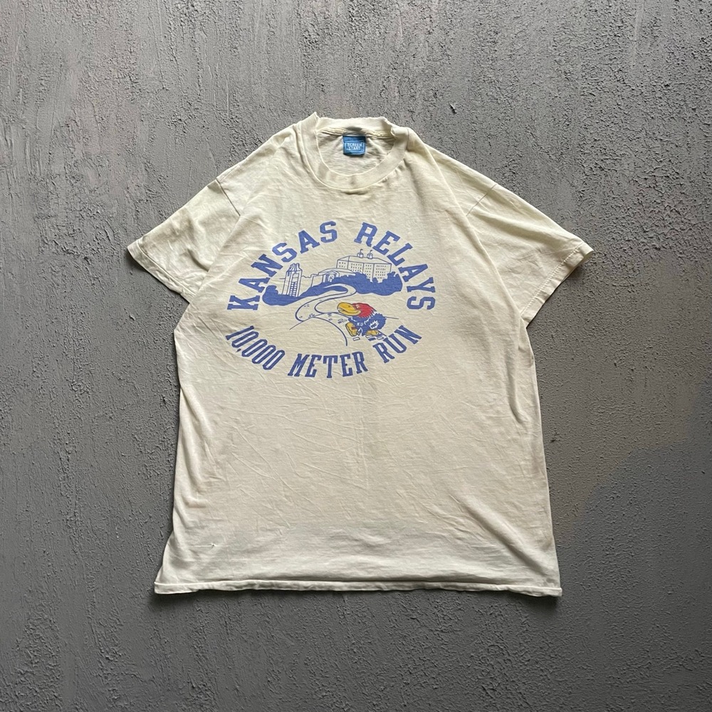 Vintage Kansas Relays 10000 Meter Run Shirt Mens Large White 80s‎ screen stars